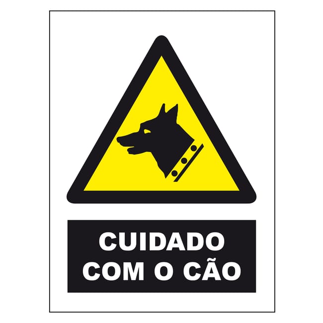 Exemplo de placa de aviso para o local de alojamento do animal, indicando que é preciso ter cuidado com o cão